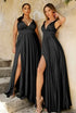 Bridesmaid Dress V-Neck Backless Sleeveless Satin Floor-Length with Pleats for Formal Evening Wedding Dress