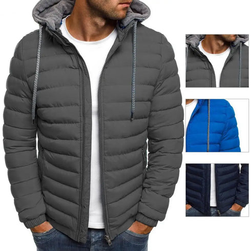 Oversized Men's Detachable Hat Padded Hooded Cardigan with Drawstring - Thick Warm Winter Jacket Outerwear for Casual Style