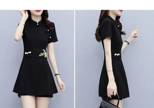 Women's Suit Chinese Style Outfits Matching Crop Top Shorts Two Piece Sets Summer Retro Cheongsam Lady Clothes