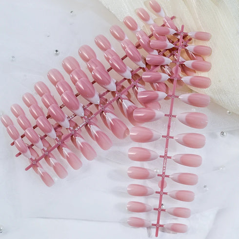 120pcs Medium Almond French Press On Nails with Gradient Design - Full Cover Acrylic Gel Fake Nails Tips for Elegant Nail Art