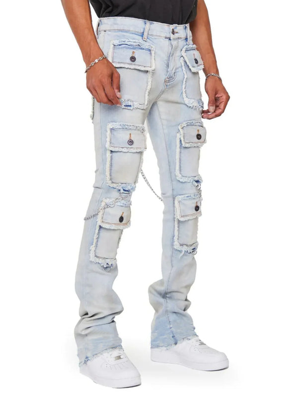 Heavy Industry Multi Pockets Denim Cargo Pants for Men
