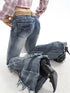 American Retro Y2K Flare Jeans for Women - Trendy Scratched Slim Bell Bottoms Perfect for Fall Outfits with Jeans and Hip Hop High Street Style