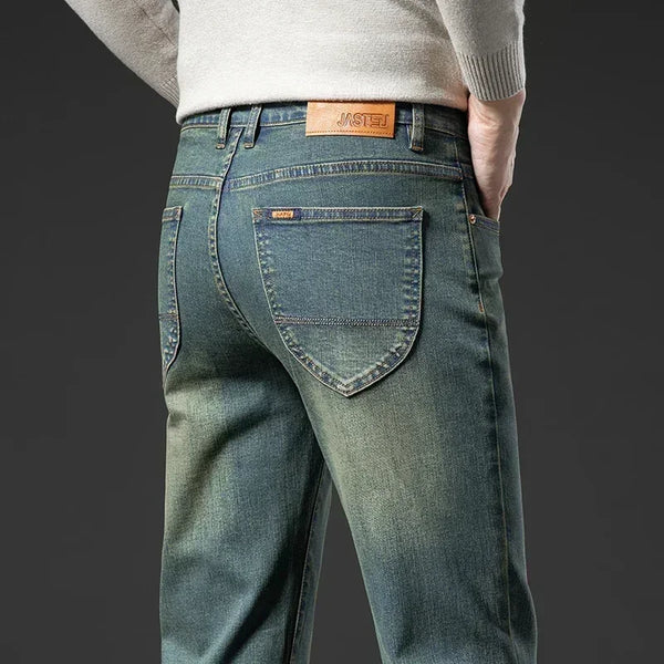 Early Autumn Stretch Men Jeans Retro Slim Denim Trousers