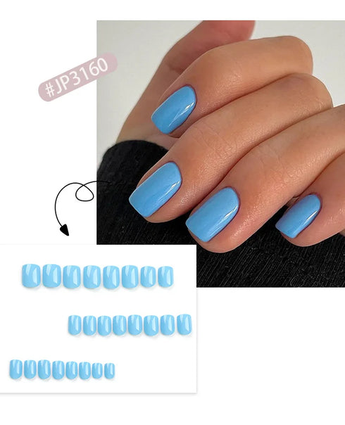 Glossy Solid Color Short Square Detachable Fake Nails Set - Wearable Finished Press On Nails with Glue for Effortless Nail Art Enjoyment