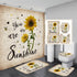 4 Piece Doormat Shower Curtain Set with Non-Slip Rugs Toilet Seat Cover and Bath Carpet for Bathroom Decor