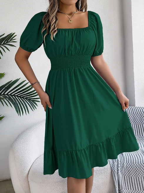 Women's Midi Dresses Casual Square Neck Ruffle Edge Dress