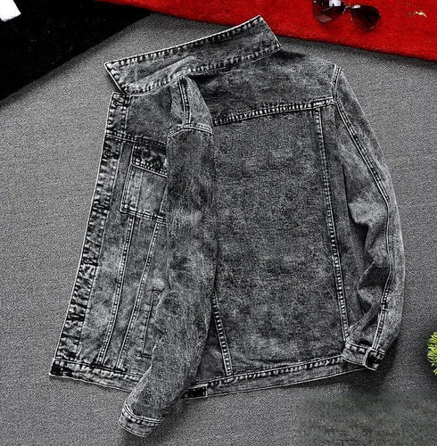 Men's Slim Fit Ripped Denim Jacket with Print for Hip Hop Style - Trendy Outerwear for Dance and Casual Wear