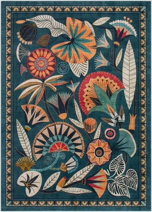 American Pastoral Style Flora Fauna Print Area Rug for Living Room and Bedroom Decor