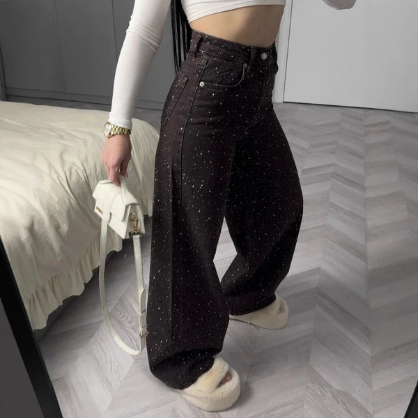 Denim Jeans For Women Loose High Waist Straight Leg Pants With Vintage Washed Lace Up Detail