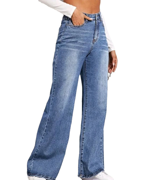 Blue Jeans for Women Wide Leg Denim Trousers High Waist Loose Elegant Pants