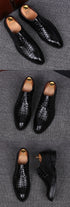 Elegant Plaid Pointed Toe Lace-Up Men's Leather Oxfords - Stylish Casual Business Dress Shoes for Formal Occasions