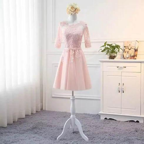 Bridesmaid Dress Elegant Floor-Length Organza Backless Lace With Built-In Bra Bridesmaid Dress Lace Appliques