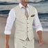 Summer Beach Wedding Men's Beige Linen V-Neck Suit Vest Casual Fashion