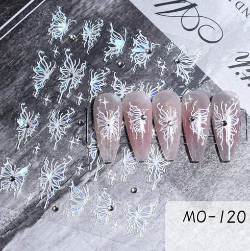 5D Embossed Nail Art Stickers - Semi-Transparent White Bowknots Adhesive Sliders for Creative Manicure Decorations and Nail Art Accessories
