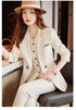 Chic Korean Fashion Women's 3-Piece Blazer Suit Set with Long Sleeve Vintage Jacket and Vest + Slim Straight Pencil Pants for Elegant Business Outfits