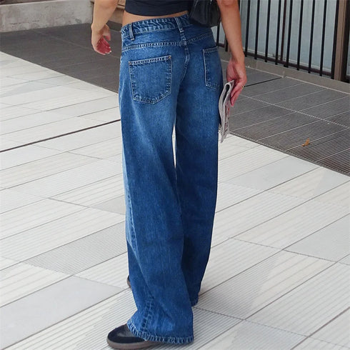 Y2K Inspired Wide Leg Denim Pants for Women - Trendy Low Waist Jeans with Multi Pockets Perfect for Summer Streetwear and Fall Outfits