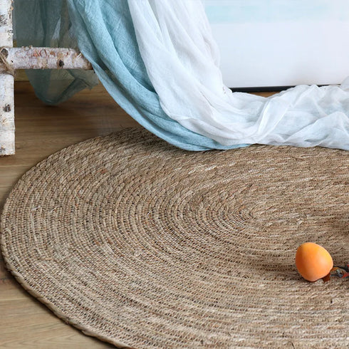 Woven Rattan Round Carpet Natural Straw Rug for Living Room Bedroom Floor Mat