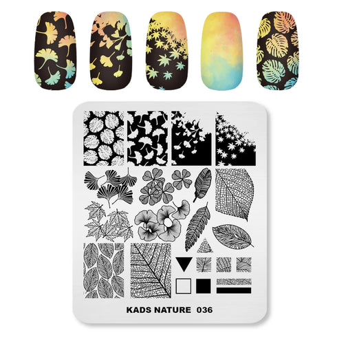 Nature-Inspired Nail Art Stamping Plate - Stainless Steel DIY Manicure Tool with Leaf and Umbrella Patterns for Stunning Nail Designs