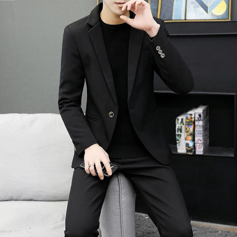 Casual Men's Suit Set Slim Fit Two-Piece Fashionable Korean Style