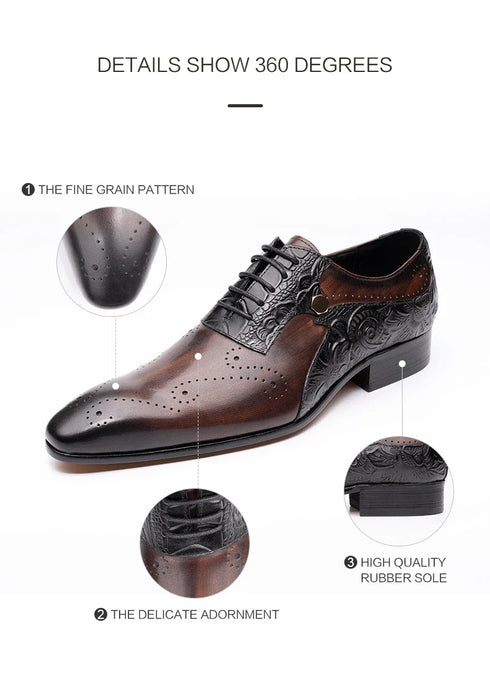 Handmade Men's Wedding Dress Brogue Shoes Genuine Leather Lace-Up Casual Fashion Footwear