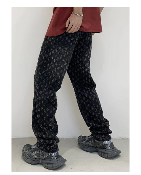 Black Men's Designer Jeans Straight Leg Baggy Denim Trousers