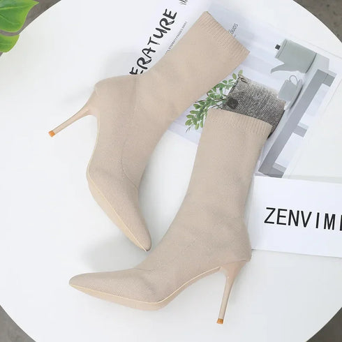 Sexy Sock Boots Knitting Stretch High Heels for Women Fashion Shoes Ankle Boots