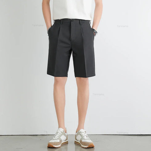 Summer Men's Suit Shorts Solid Color Business Casual Knee-length Pants