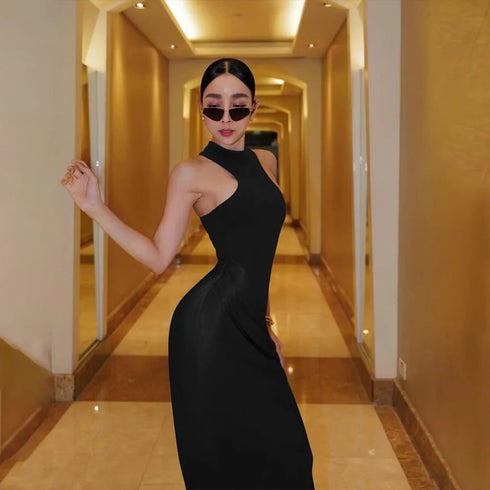 JULISSA MO Satin Sexy Hollow Out Maxi Dress for Elegant Parties