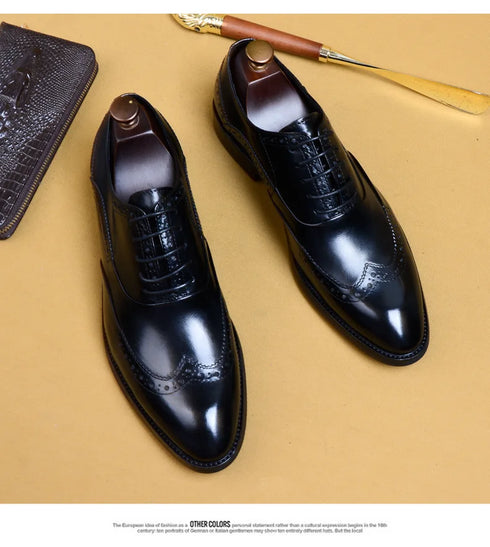 Genuine Cow Leather Brogue Oxford Shoes for Men Vintage Handmade Casual Flats