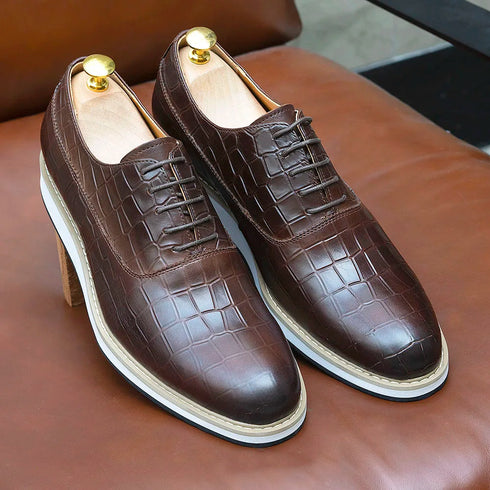 Genuine Leather Snake Pattern Casual Lace-Up Shoes for Men