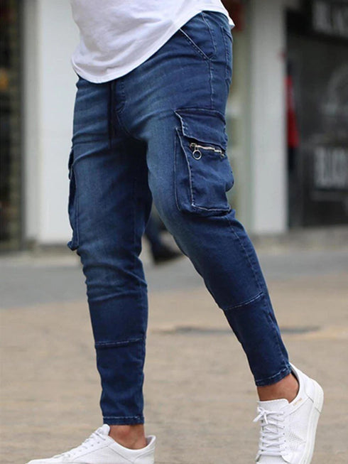 Men's Slim Fit Stretch Jeans Multi Pocket Cargo Trousers
