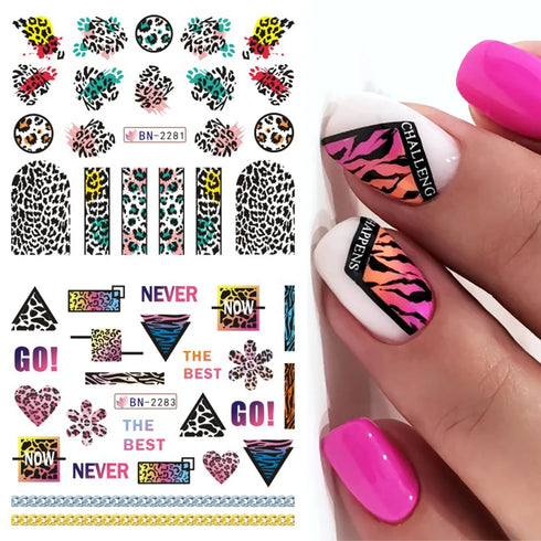 Animal Print Water Nail Decals - Cow and Leopard Designs for Stunning Winter Manicure - 12 Unique Patterns for Creative Nail Art