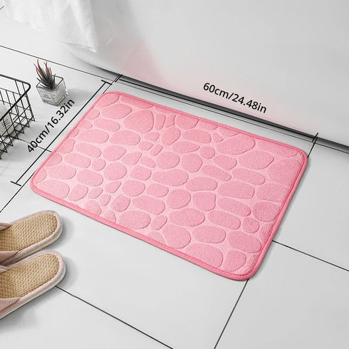 Pebble Embossed Coral Velvet Bathroom Non Slip Mat Quick Drying Machine Washable Floor Rug