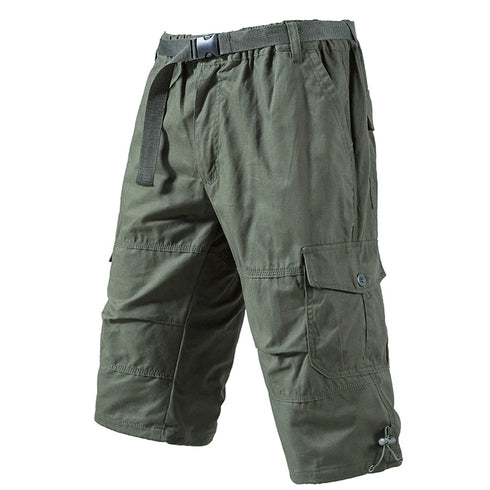 Mens Crop Pants Casual Cargo Shorts with Zipper Pockets