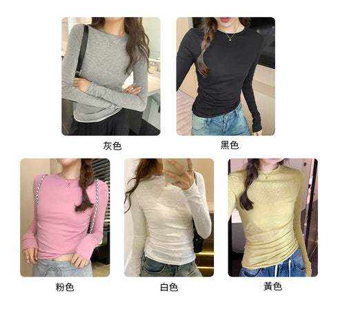 Slim Fit Long Sleeve O Neck T Shirt for Women Casual Streetwear Tops