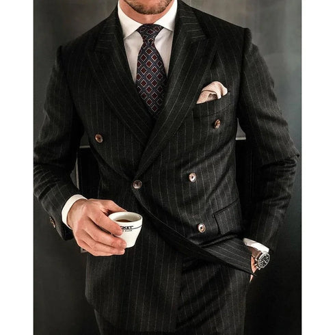 Luxury Black Double Breasted Suit for Men Elegant 2 Piece Jacket and Pants