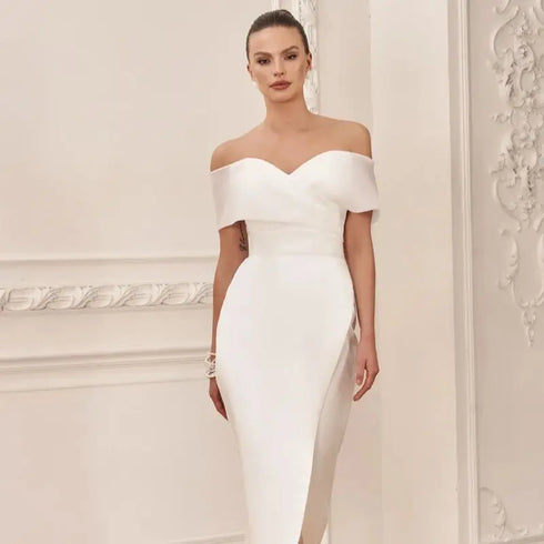Vestidos De Novia Simple Satin Ankle Length Wedding Dress