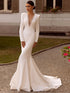 Simple Satin Wedding Dresses Elegant Bridal Gowns Deep V-Neck Backless Floor Length