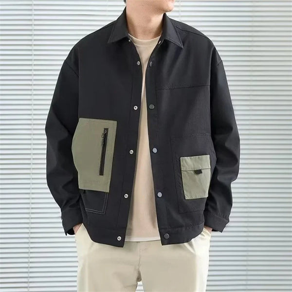 Men's Retro Colorblock Bomber Jacket with Pockets - Casual Autumn Baseball Uniform for Stylish Outfits