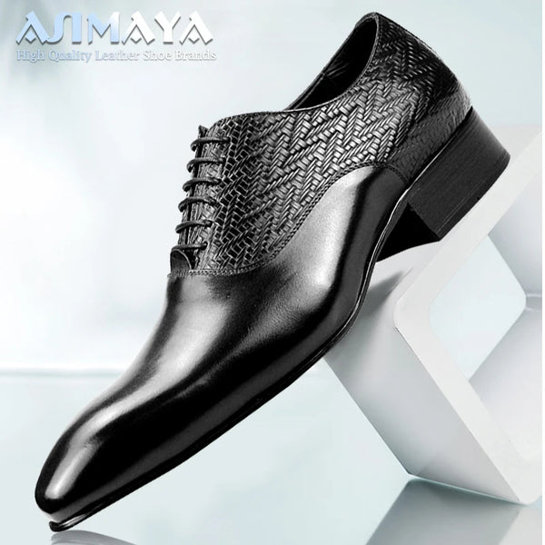 Elegant Black Leather Oxfords for Men Lace Up Formal Office and Wedding Shoes