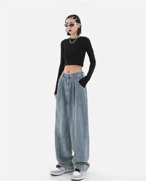 Casual Wide Leg Jeans for Women - Trendy Harajuku Punk Denim Cargo Pants for Effortless Streetwear Style, Perfect for Fall Outfits and Homecoming Events
