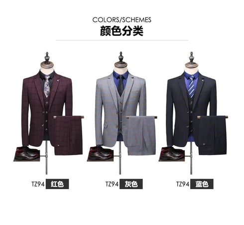 Men's Business Casual Suit Set Blazer Vest Pants Fashionable Slim Fit for Weddings and Work