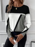Casual Women's Geometric Print Long Sleeve T-Shirt Loose Fit O-Neck Tee