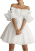 White Mini Wedding Dress For Bride Plus Size A Line Off Shoulder Ruffle Gowns