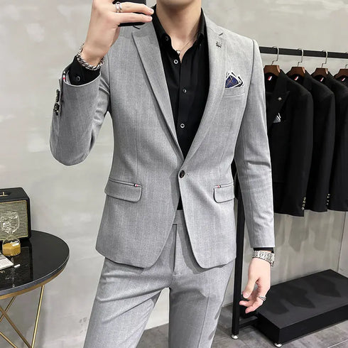 Men's Two-Piece Wedding Suit Business Casual Ensemble with Trousers