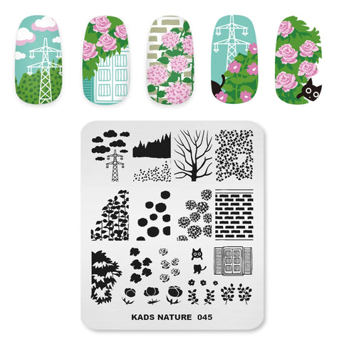 Nature-Inspired Nail Art Stamping Plate - Stainless Steel DIY Manicure Tool with Leaf and Umbrella Patterns for Stunning Nail Designs