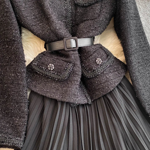 Hepburn Elegant Long Tweed Dresses Women Autumn Party Luxury Robe