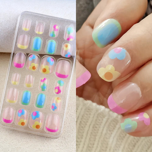 Sparkling Purple Glitter Kids Press-On Nails - 24-Piece Gradient Fake Nail Art Tips for Short Full-Cover Fun and Creative Nail Designs for Girls