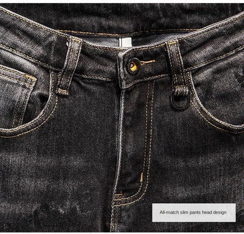 Luxury Streetwear Slim Fit Denim Jeans with 3D Embroidery Design for Casual Spring and Autumn Fashion - Perfect for Medium Wash Jeans Outfit and Punk Style