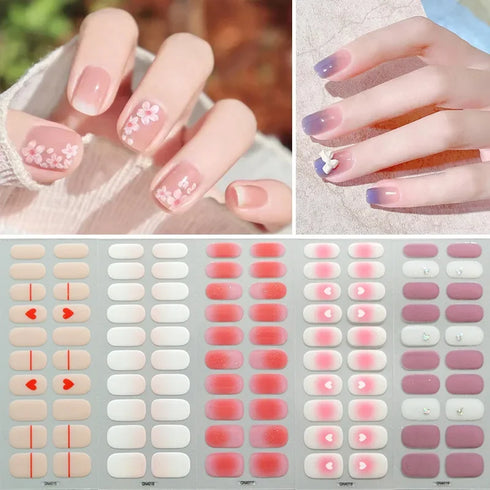 Waterproof Long Lasting Gel Nail Art Stickers for Stunning Full Cover Manicures - 9 Piece Set of Baking-Free Solid Color Decals